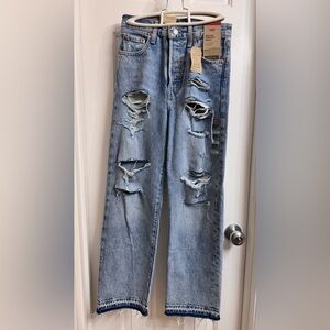 Levi's Ribcage Straight Ankle Ripped Denim Jeans in Light Blue, Size 25 X 27 NEW